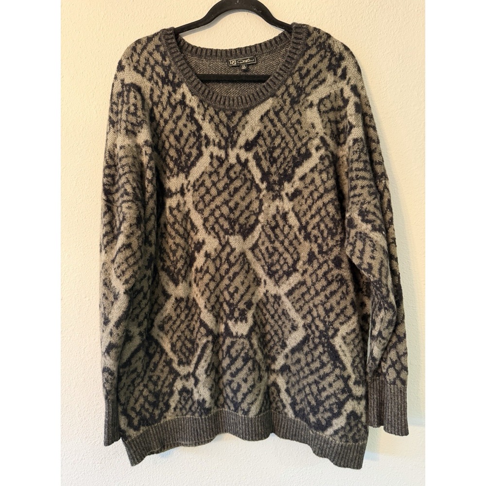 DG2 Diane Gilman Jacquard Knit Animal Sweater Olive Python 1X‎ Cozy Soft